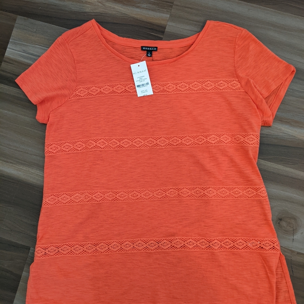 Hannah ladies casual top, size L, hot coral